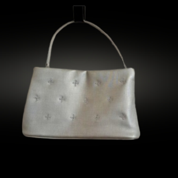 💜RARE Silver Satin Evening Bag - Picture 2 of 13